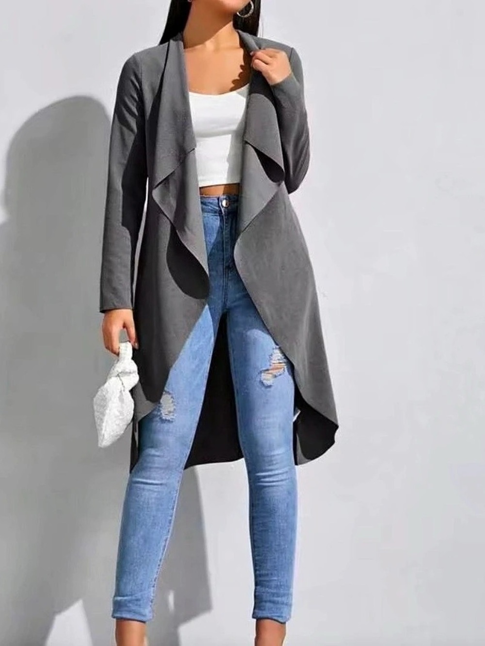 SHEIN CURVE Draped Front Gray Coat Size 0XL